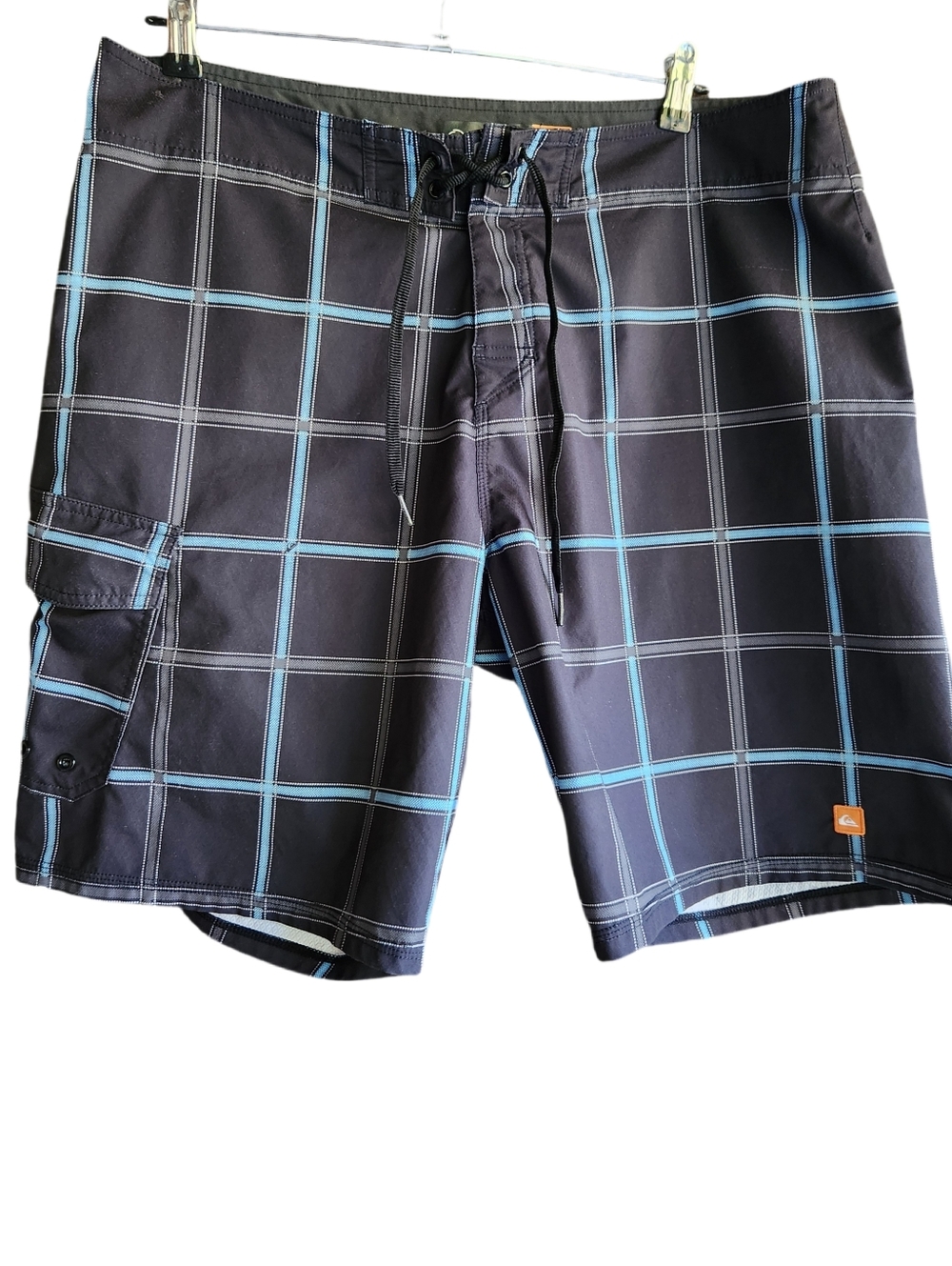 Quicksilver Waterman Collection Men's Board Shorts Size 36 Black + Blue Plaid